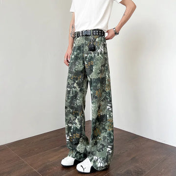 Riolio Straight Leg pants mens Printed Casual Pants Trendy Floral Fashion Trousers Streetwear Hip Hop Style Men Women Summer Beachwear